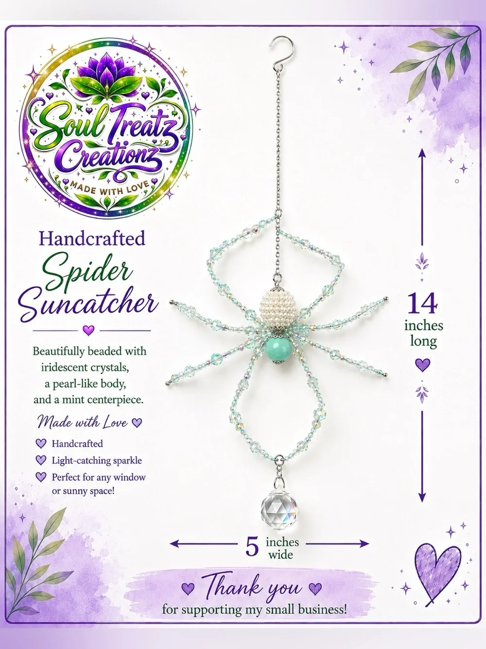 Soul Treatz Creations Aqua Beaded Spider Wall Suncatcher